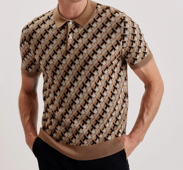 Polo en maille à motif géométrique