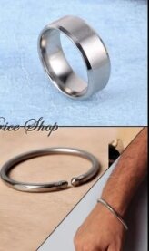 Pack of 2 Silver & Golden Rings with 2 Metal Bangles for Men and boy