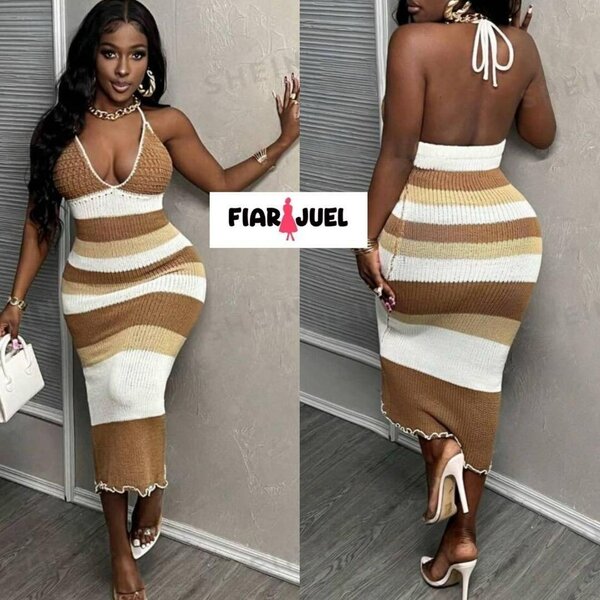 Robe tricotée à rayures