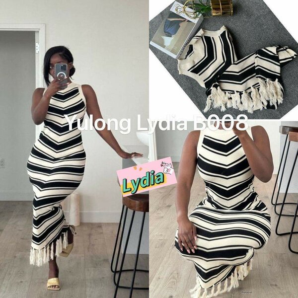 Robe Longue Rayée à Franges