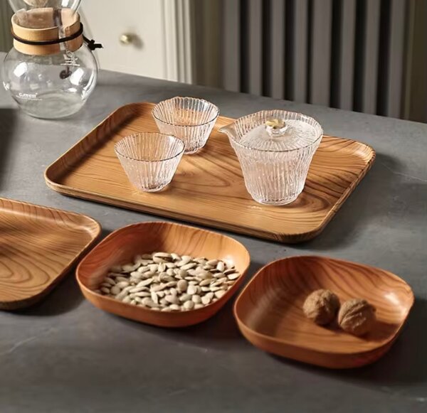 Ensemble assiette motif bois