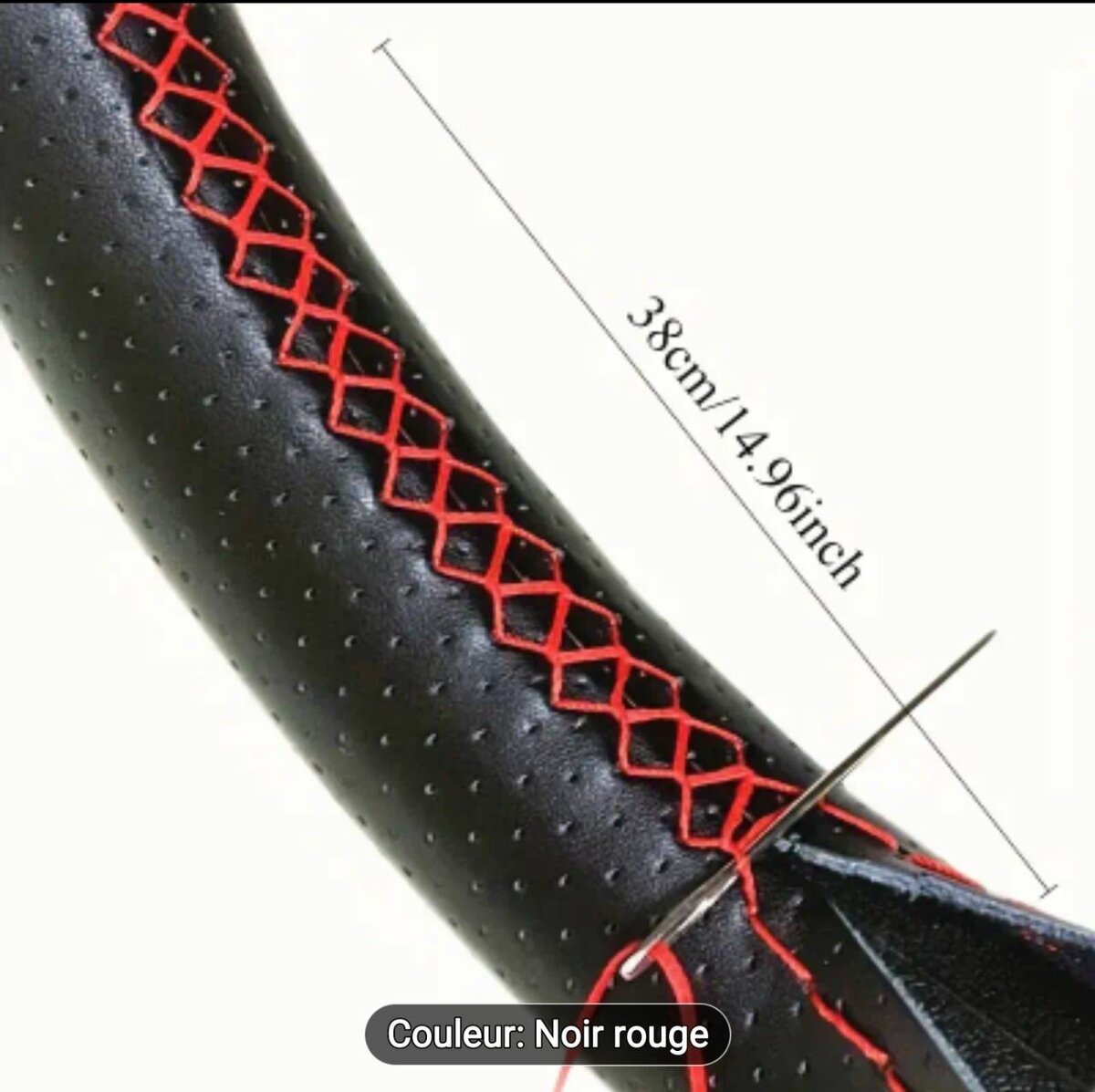 Couvre-volant cuir noir rouge