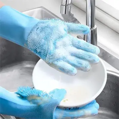 SILICONE SCRUB&DISH WASHING SILICONE GOLVES FOR KITCHAN[1PAIR]