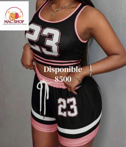 Ensemble short et crop top noir et rose
