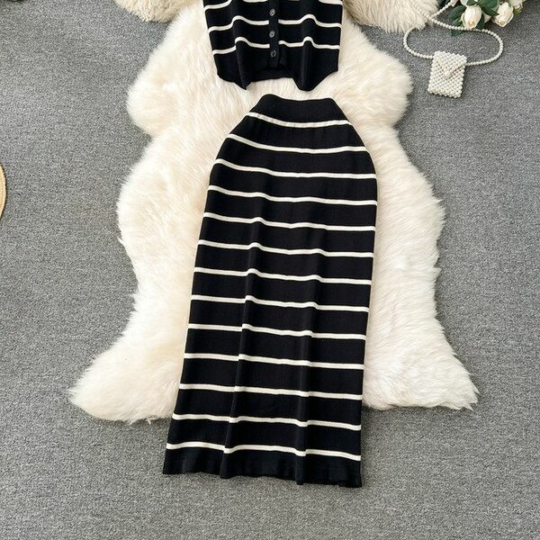 Set élégant rayé femme