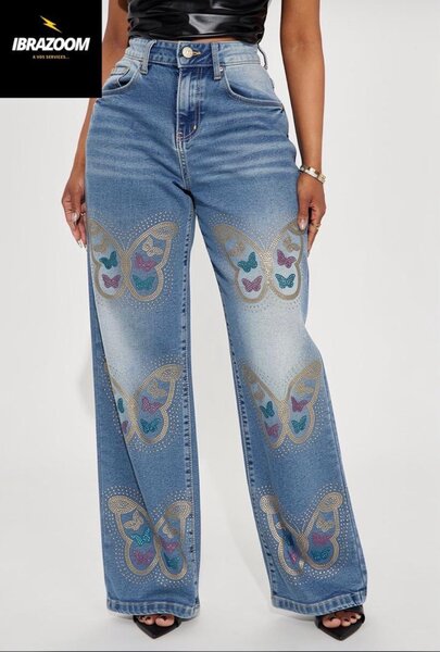 Jean évasé papillon femme