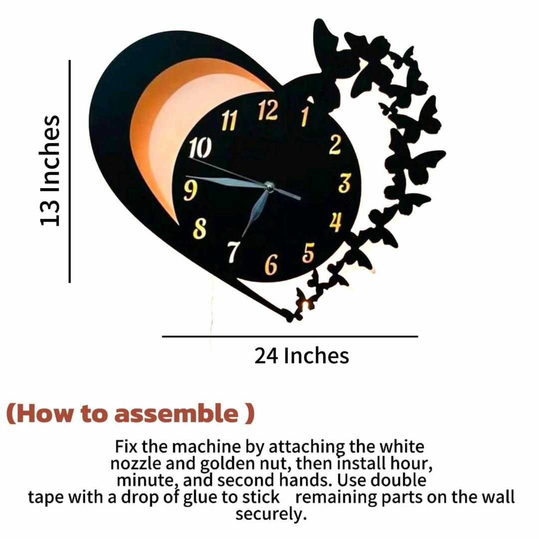 Heart wooden wall clock with premium light