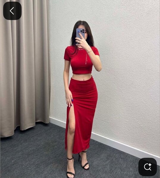 Ensemble Jupe Fendue Rouge