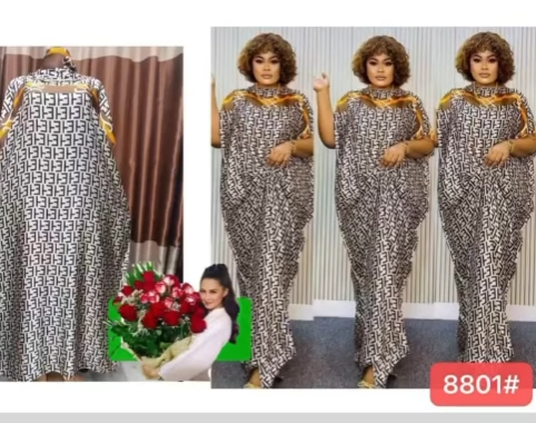 Women's Long Dress with Print and Headband