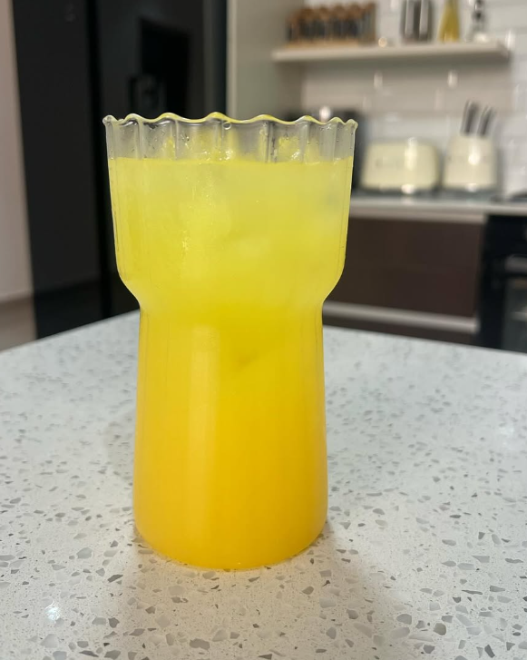 Glass with a fluted edge, clear glass, original design, for cold drinks