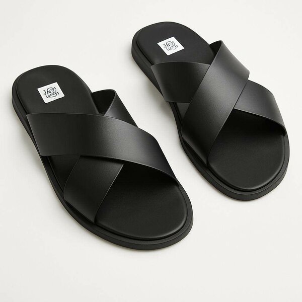 Mules noires en cuir pour femmes