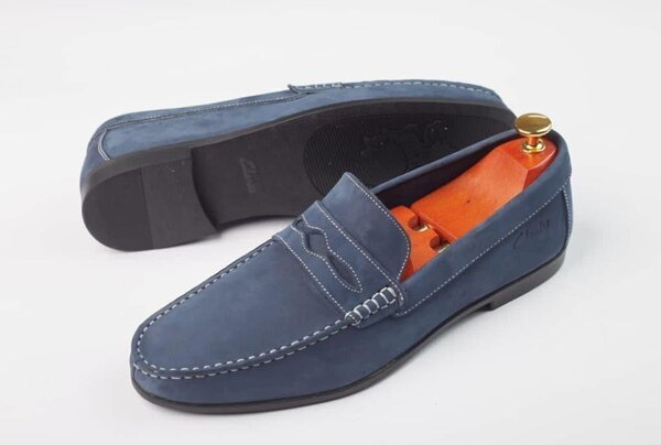 Mocassins Homme Cuir Bleu Élégant