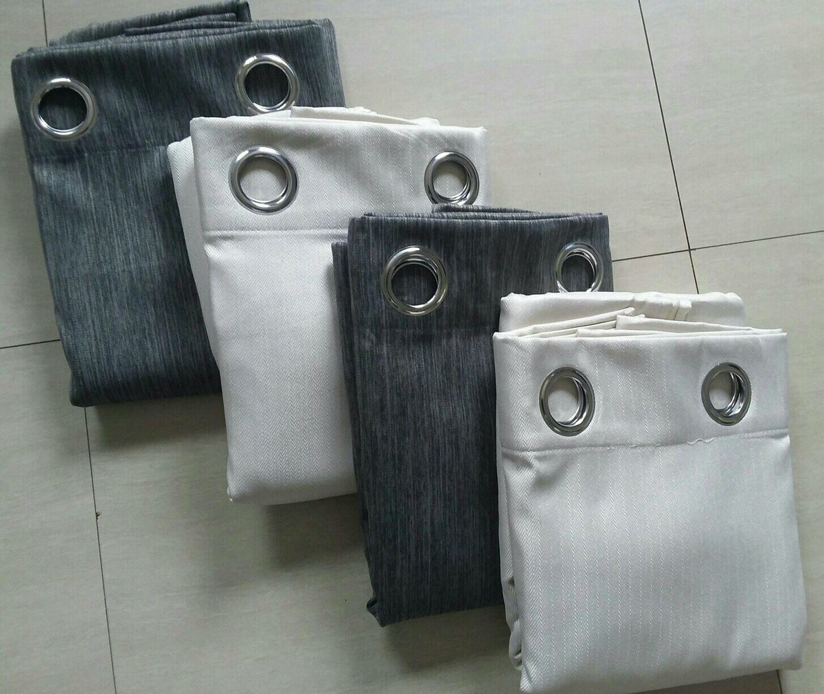 2 drops of curtains gray and white