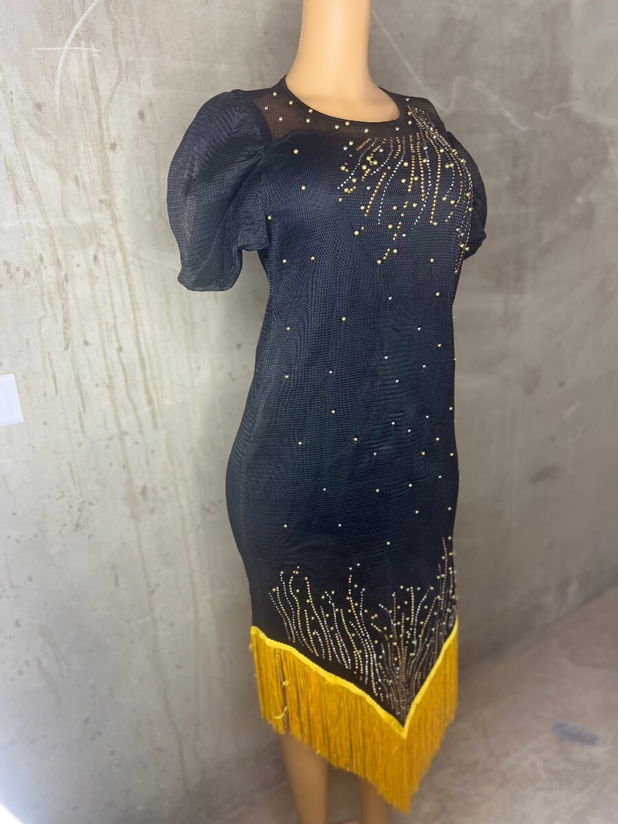 Elegant fashionable net lace dress with shinny stones