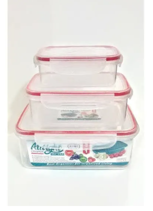 Storage Box Food Container With Seal 3 Pieces Set 100% premium quality Air Tight Food Boxes For Kitchen In Multicolor (Total 3.55 liter)