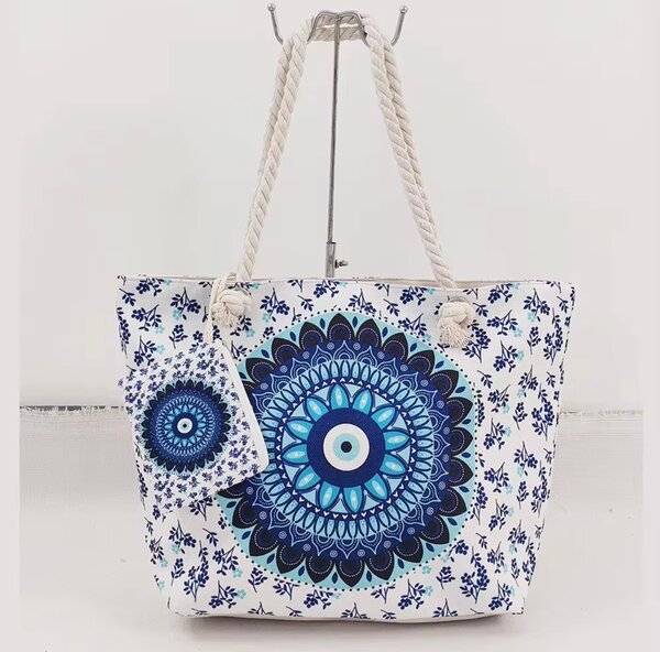 Sac cabas en toile motifs bleus