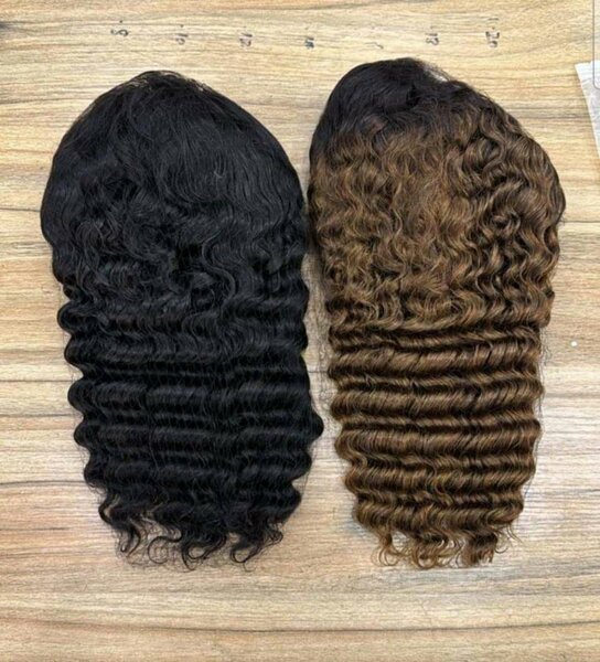 Human hair full frontal deep wave wig  14"