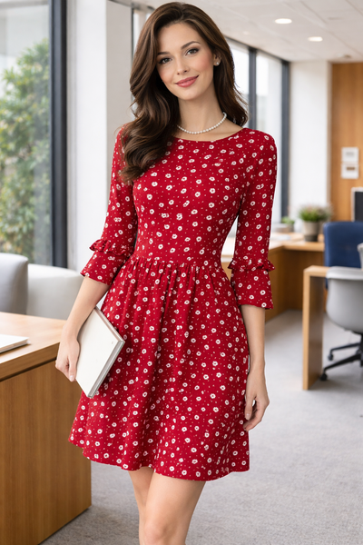 Robe rouge à fleurs élégante