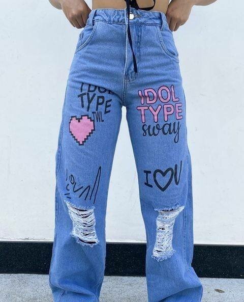 Jean décontracté imprimé tendance