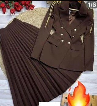 Stylish women's suit (jacket + skirt) brown