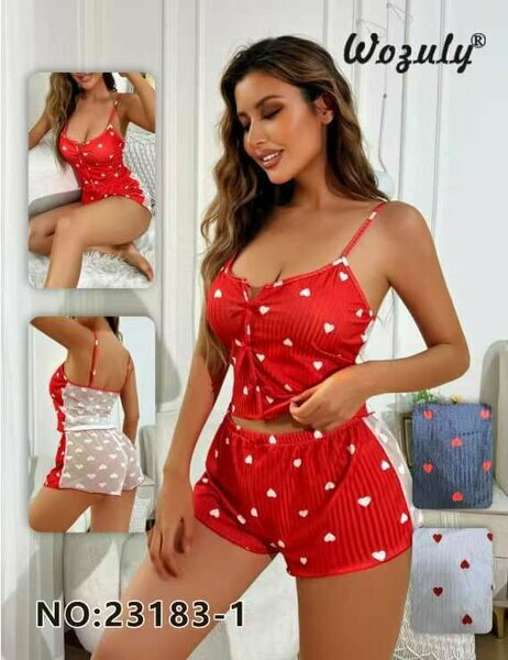 Pyjama rouge à cœurs femme