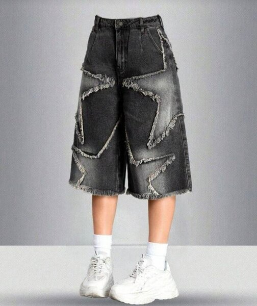 Jean déchiré Bermuda noir pour homme