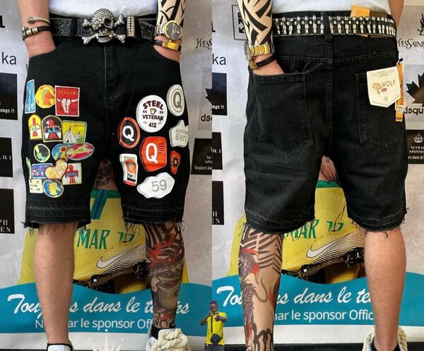 Shorts en jean avec patchs tendance