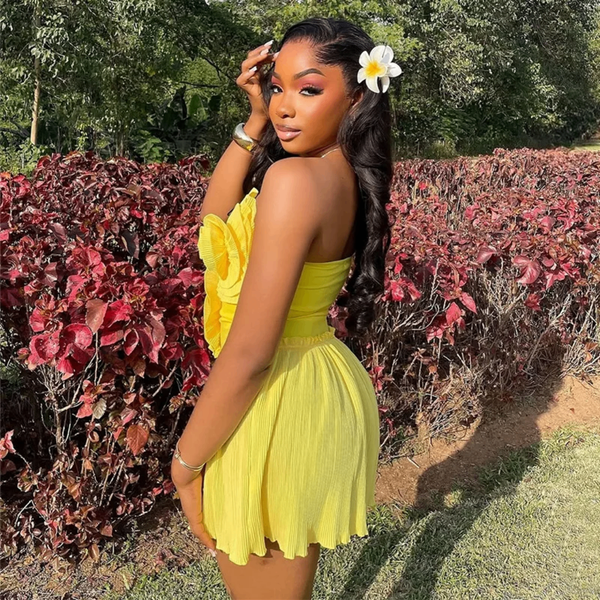 Robe Courte Jaune Fleurie