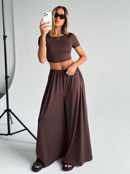 2pcs long pant and crop top