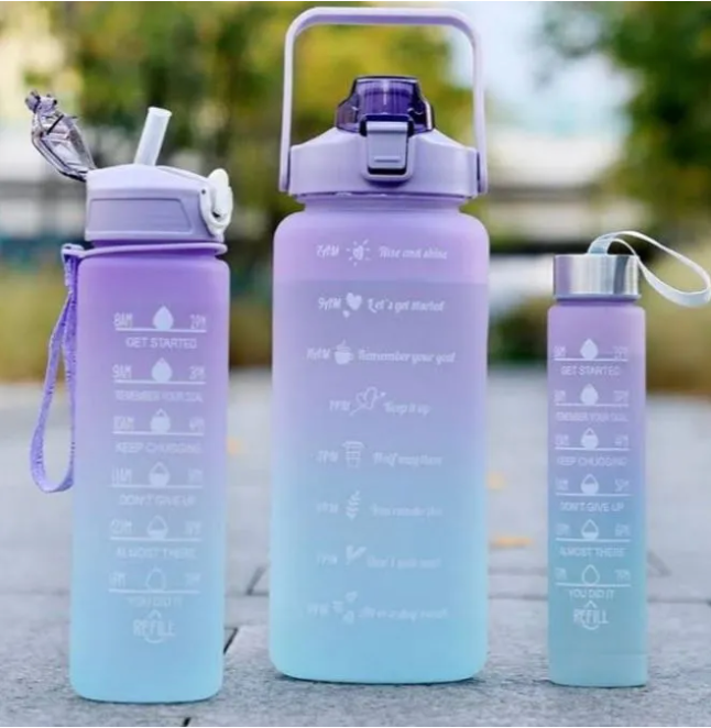 MG Pack of 3 Water Bottles, Large Capacity Water Bottle Set, Leakproof & BPA Free, Motivational Water Bottles with Time Marker for Outdoor Sports, Fitness, Office