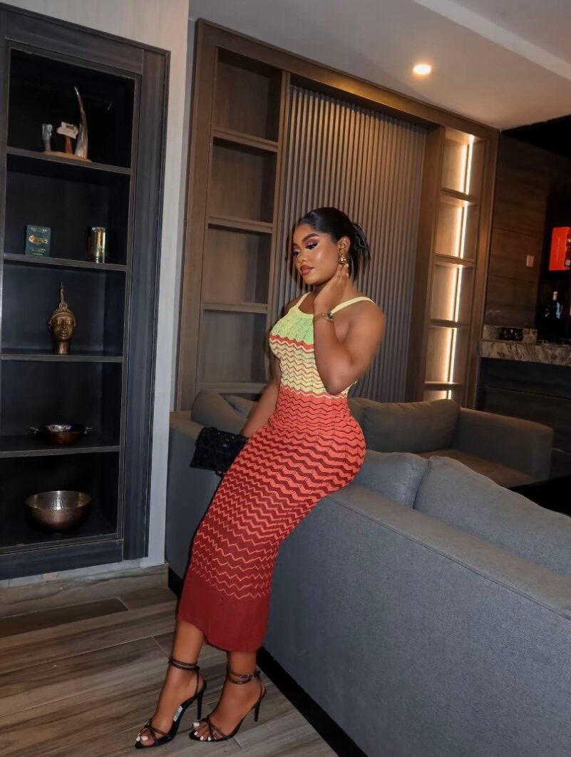 Robe Maxi à Motifs Ondulés