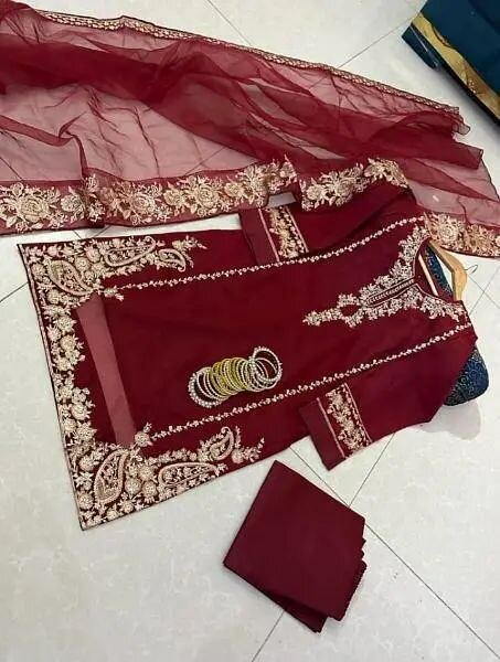 Beautiful 3pc Stitched Fancy Wear dress