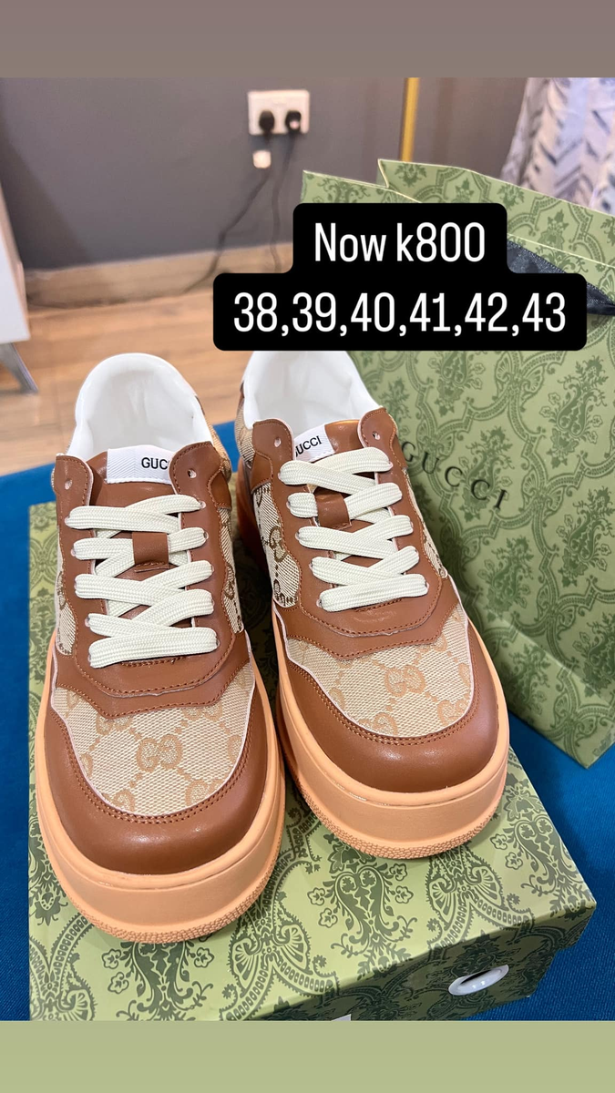 white and brown gucci sneakers