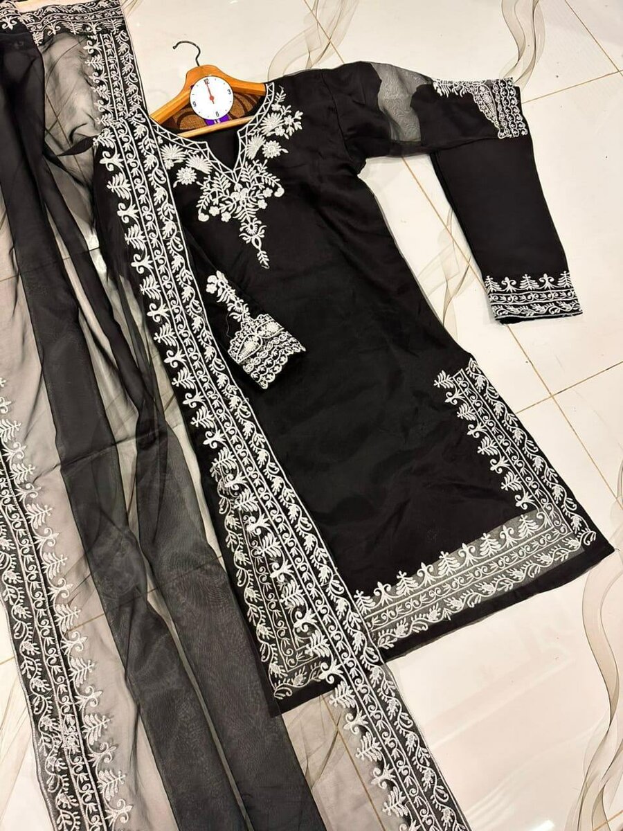 Stunning women's Stitched embroidery organza 3 pcs suit