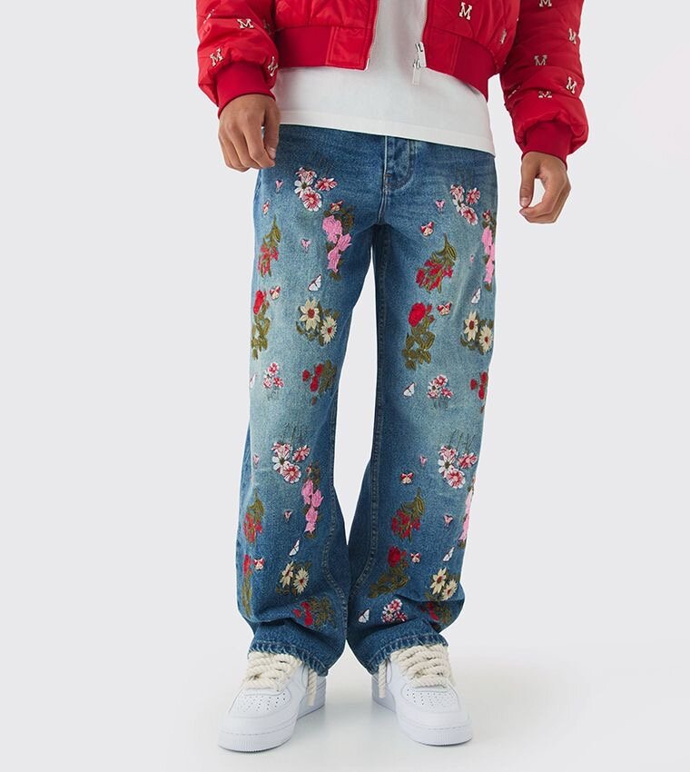 Jeans à imprimé floral tendance
