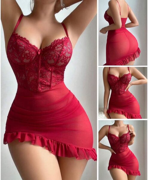 Nuisette Sexy en Dentelle Rouge