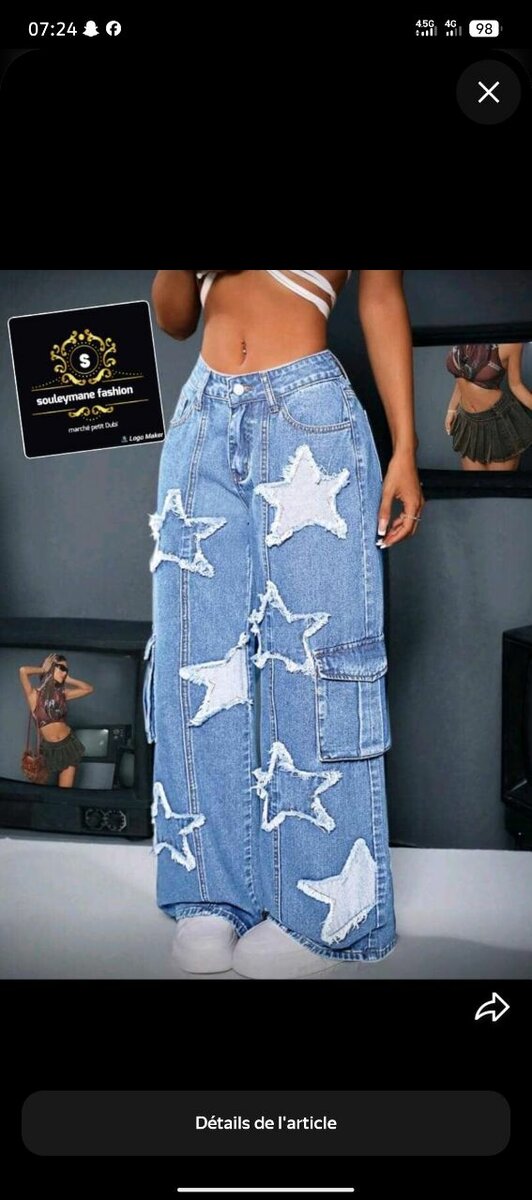 Jean large étoilé femme