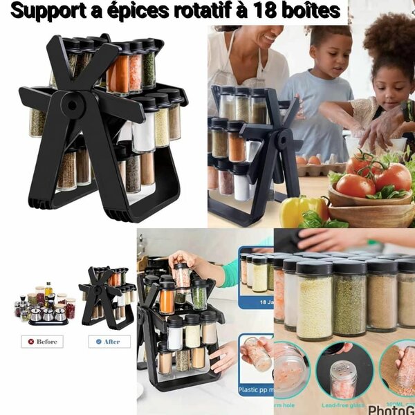 Support à épices rotatif 18 bocaux