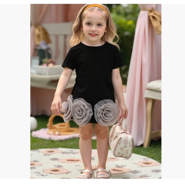 Robe Fille Noire Fleurs