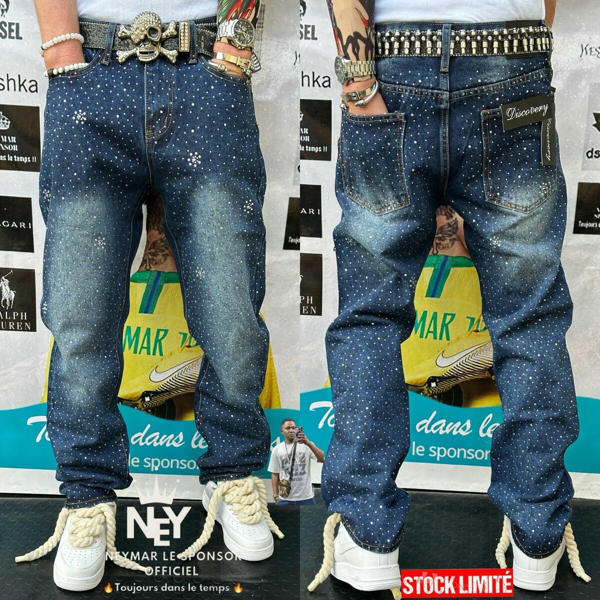 Jeans homme tendance avec strass