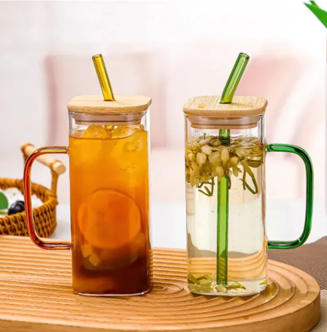 Glass Drinking Cup Compact Water Cup Soda Can Glasses Milk Mug Multi-function Juice Bottle with Handle Glass Water Bottle Soda Glass Cups Drinking Mug Bamboo Jug With Cover Travel