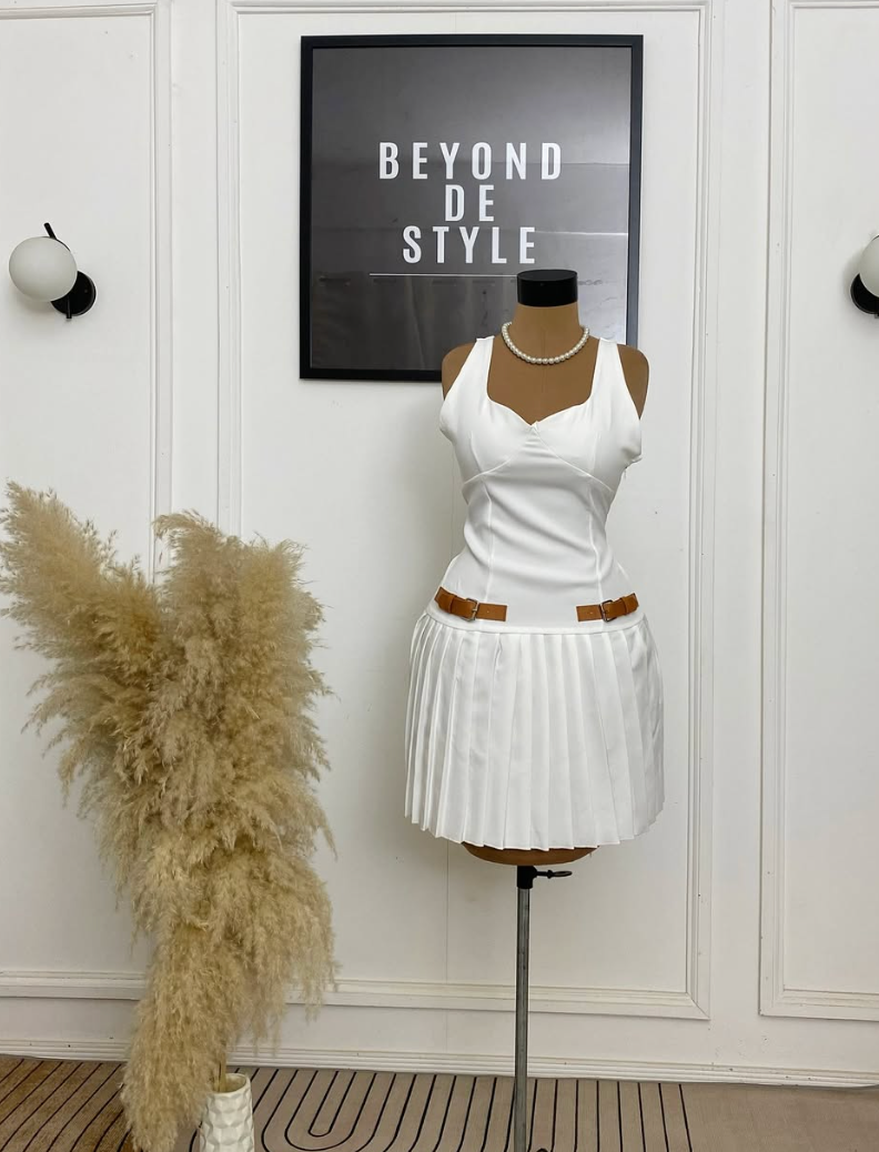 SWEET GIRL PLEATED MINI DRESS.