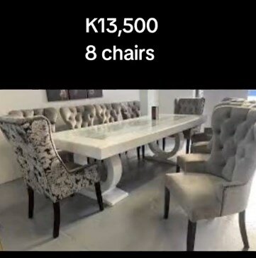 8 beige chairs + white table