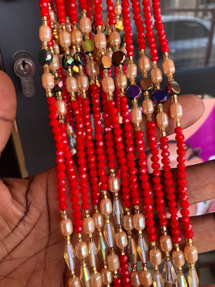 Red crystal waist beads with accessories