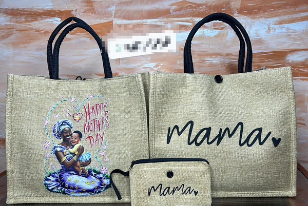 Sac femme en tissu imprimé fille, été beige + portefeuille en tissu 2 en 1