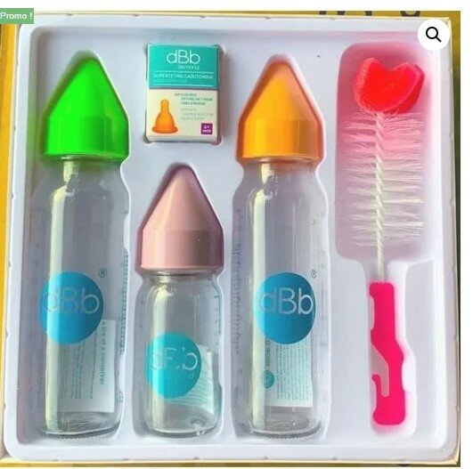 Ensemble Biberons De 2 Grands Biberons Cassable Avec 1 Petit Une Tétine En Remplaçante, Un Goupillon – Multicolore