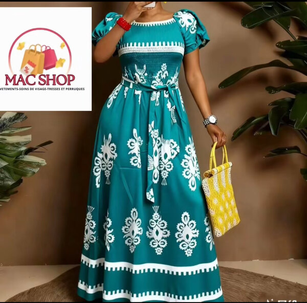 Robe longue africaine verte et blanche