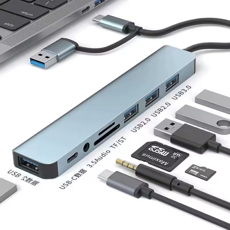 Hub USB 8 en 1 3.0 répartiteur de type C multi-ports adaptat