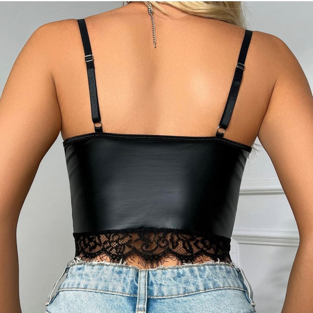 Top bustier en cuir noir