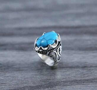 Blue Stone Trendy Biker Ring Jewellery For Men Boys Stylish (Blue)